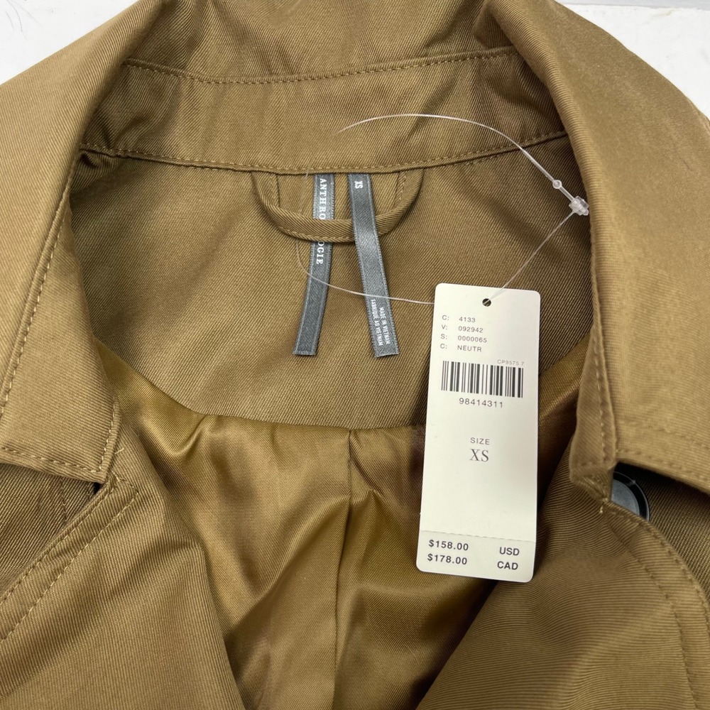 NWT Anthropologie Cropped Trench Coat XS Brown Tan Double Breasted Jacket $158 - Picture 9 of 13